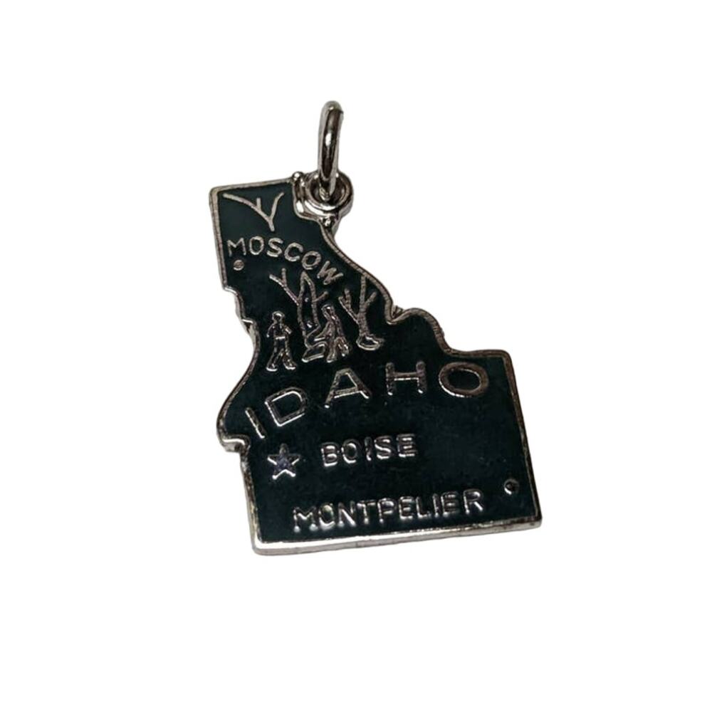 Idaho ID Vintage 50 State Souvenir Silvertone Enamel Bracelet Charm Dark Green